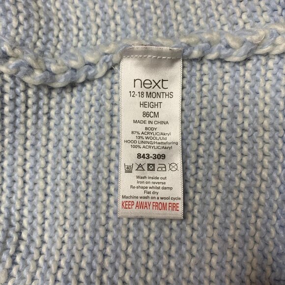 NEXT Knitted Baby Cardigan 12-18 Mos Hooded Blue Stripes Double Breasted Sweater - Picture 7 of 8